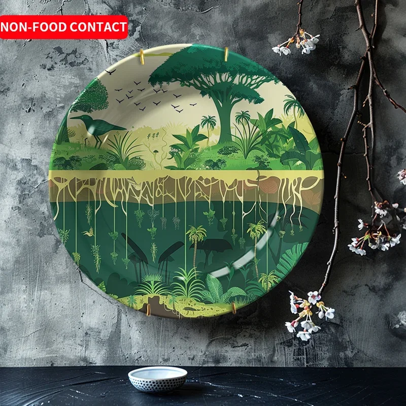 1pc Tropical Jungle Bird & Plant Print Ceramic Decorative Plate - Artistic Wall Hanging for Living Room, Bedroom, Study -