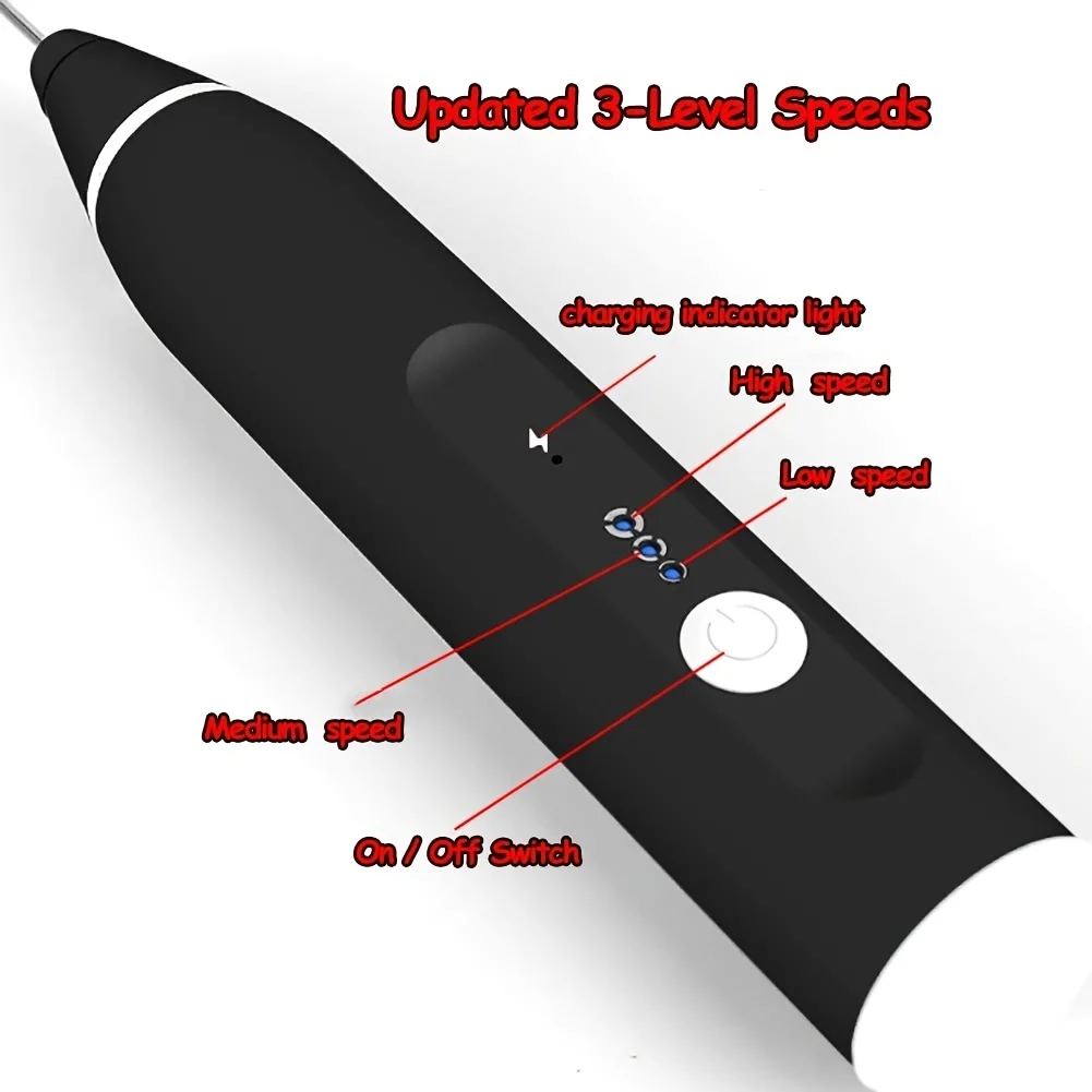 Milk Frother - USB Rechargeable Handheld Foam Maker with 2 Stainless Whisks, 3-Speed Adjustable for Perfect Bulletproof Coffee,