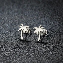 1 Pair Stainless Steel Coconut Tree Earring For Women Girl Palm Tree Geometric Metal Coco Joker Ear Stud Summer Holiday Jewelry