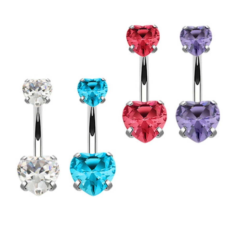 

4Pcs Crystal Heart Belly Ring Body Piercing Accessory Elegant Gift for Women Daily Wear Party Beach Belly Ring