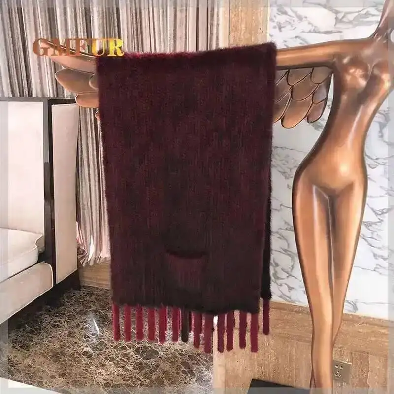 

2026 женская роскошная шаль из натурального меха норки, зимняя черная длинная шаль высокого качества из натуральной норки с кисточками, утолщенная модная шаль Sc