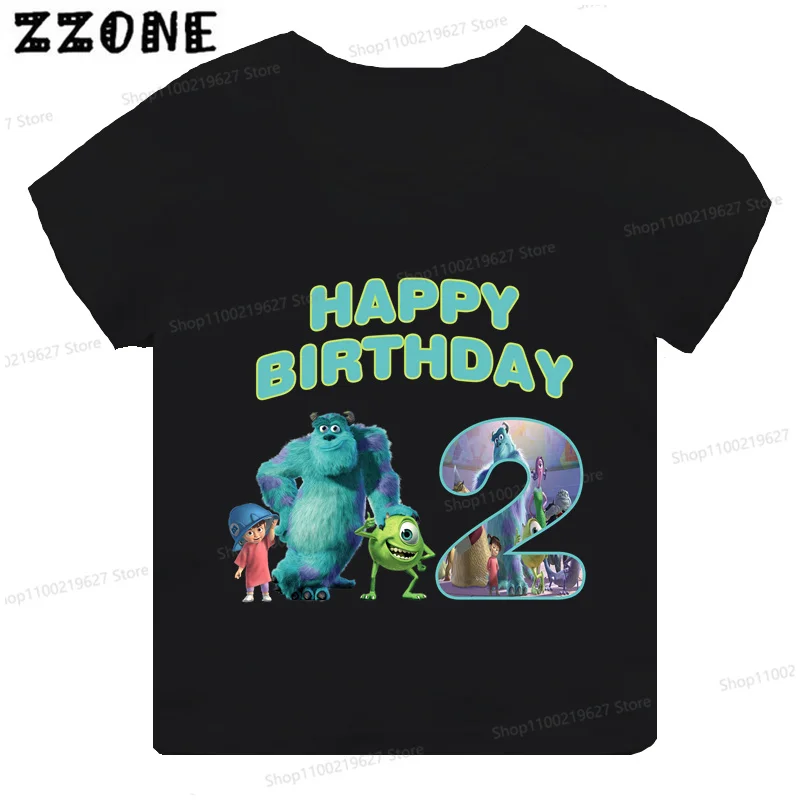 Monsters Inc University Print Kids T shirt 1 2 3 4 5 6 7 8 9 Years Birthday Cartoon Boys Girls Clothes Baby Children T-Shirt