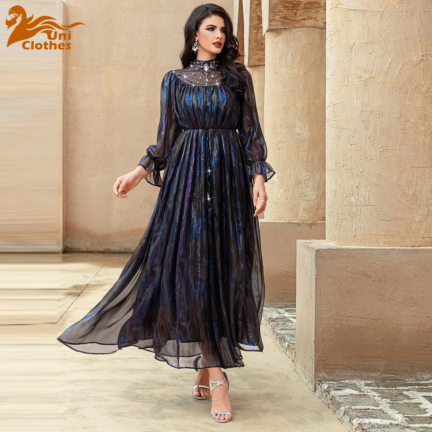 

Eid Party Dress for Women Diamond Abaya Muslim Caftan Robe Jalabiya Ramadan Morocco Dubai Vestidos Largos Party Long Dresses