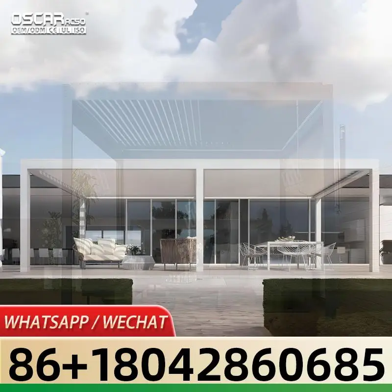 Waterproof Remote Control Motorized Roof Louvers Aluminium Pergola with Sliding Glass Doors for Patio Garden Balcony pergola