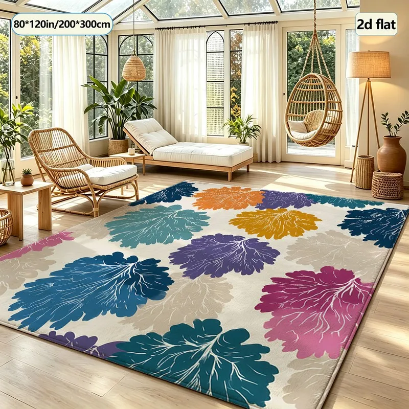 1 Piece of Brightly Colored Multi-Colored Abstract Coral Leaf Pattern Carpet, Soft and Comfortable, Suitable for All Seasons, Lightweight and Easy to Maintain, Ideal for Decorating Living Rooms, Bedrooms, and Hallways, Suitable for Autumn and Winter.