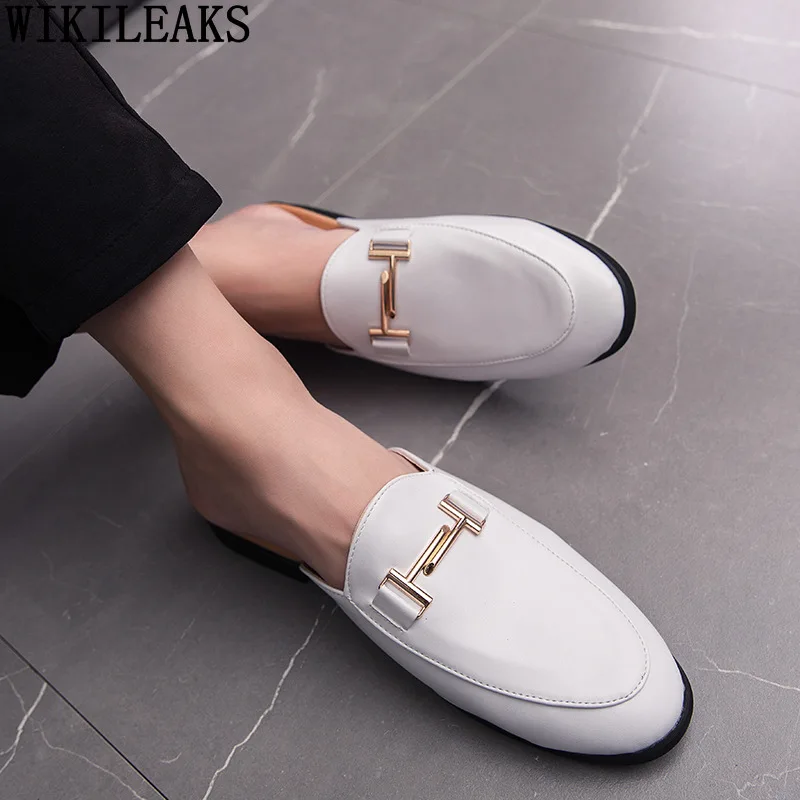 White Slip on Shoes Men Mules Leather Shoes Man Classic Black Half Shoes for Men 2024 Mules Homme Chaussure Homme Mule Masculino