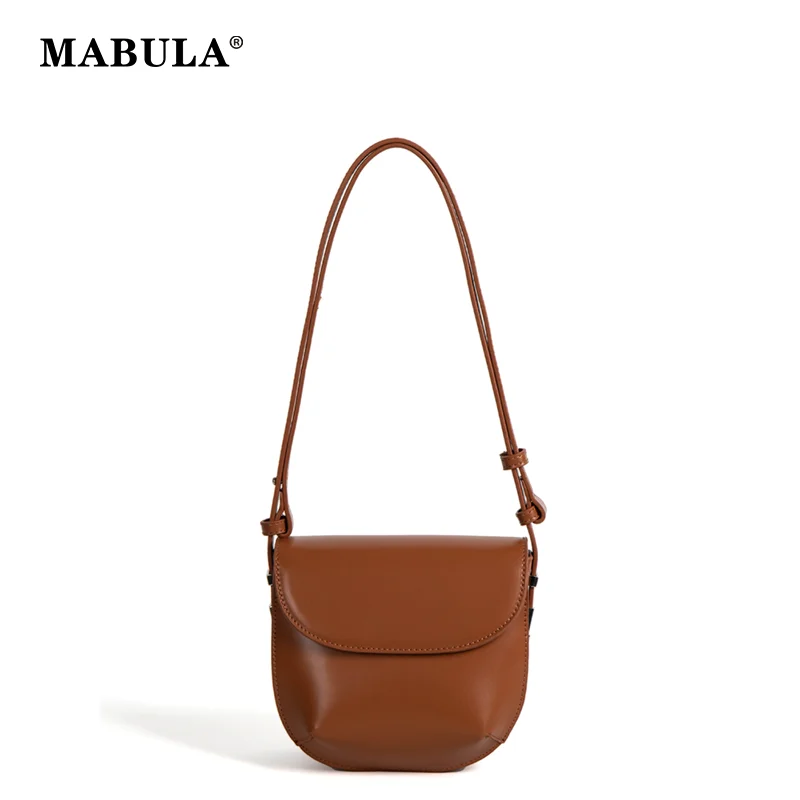 

MABULA PU Leather Saddle Tote Bag Simple Casual Women's Solid Shoulder Purse Ladies Fashion Crossbody Phone Bag Shopping Satchel