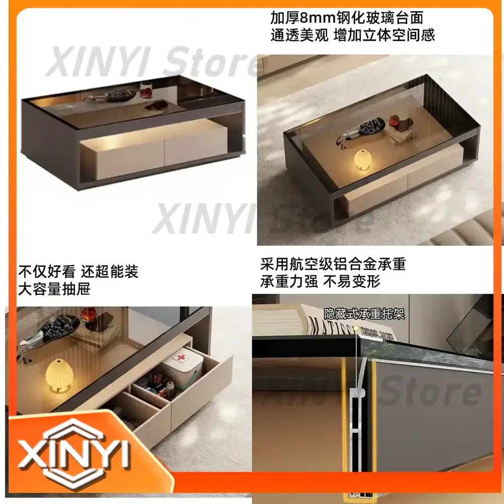 Glass Coffee Table for Italian Minimalist Living Room Rectangular Tea Table Light Luxury Designer Household Furniture