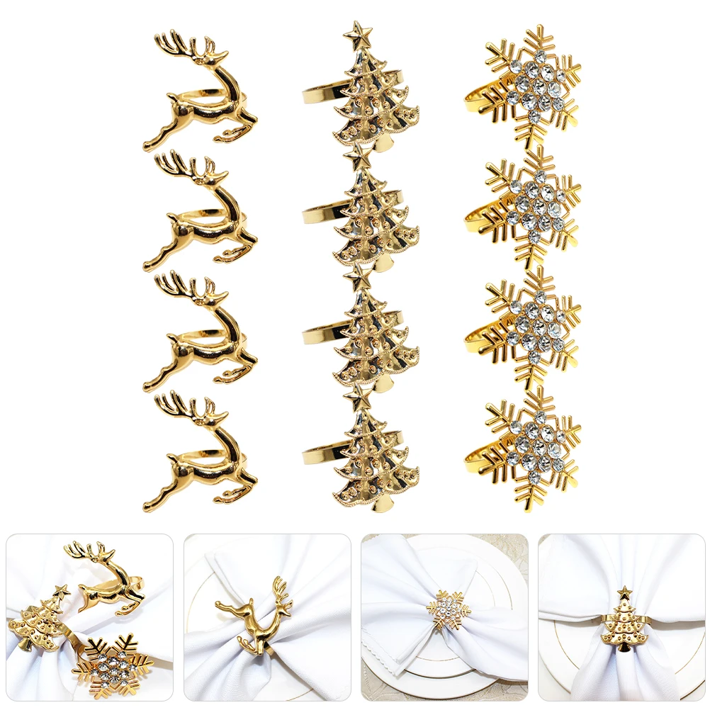 

12 Pcs Hotel Table Christmas Deer Napkin Ring Serviette Rings for Alloy Holiday