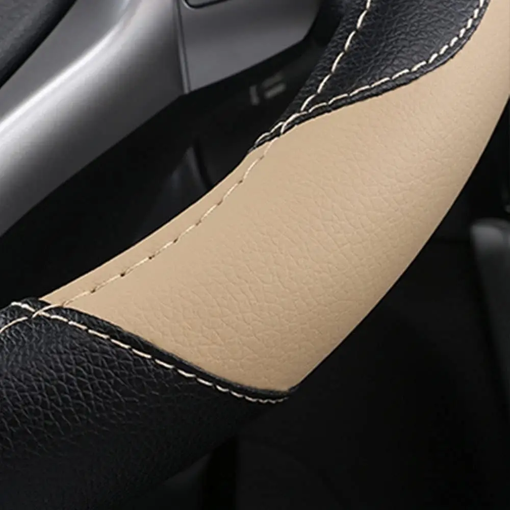 Leather Steering Wheel Cover - Non-Slip Grip & Breathable, Universal Fit for Cars, Trucks, SUV (Beige)