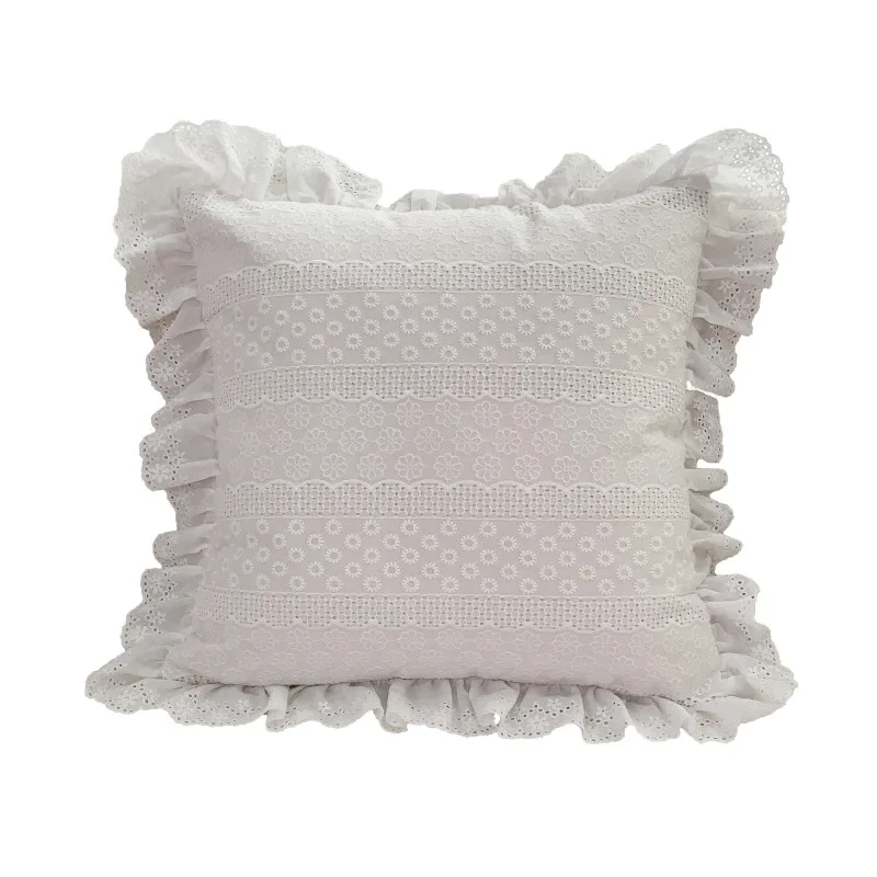 Boho White Decorative Pillows for Sofa Cotton Linen 3D Floral Lace Pillowcase Sofa Cushion Cover Wedding Decor Throw Pillows