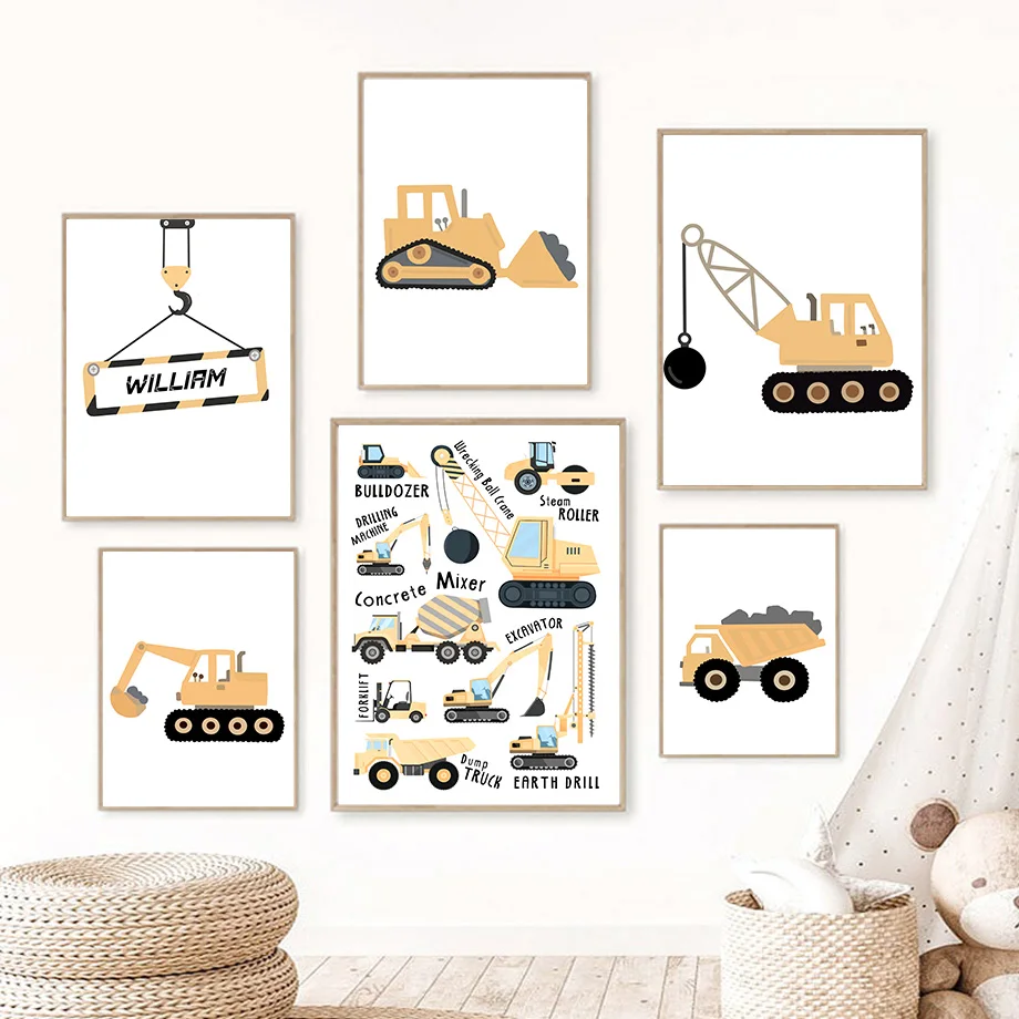 Tractor Truck Excavator Bulldozer Forklift Wall Art Canvas Painting Posters And Prints Wall Pictures Kids Room Decor