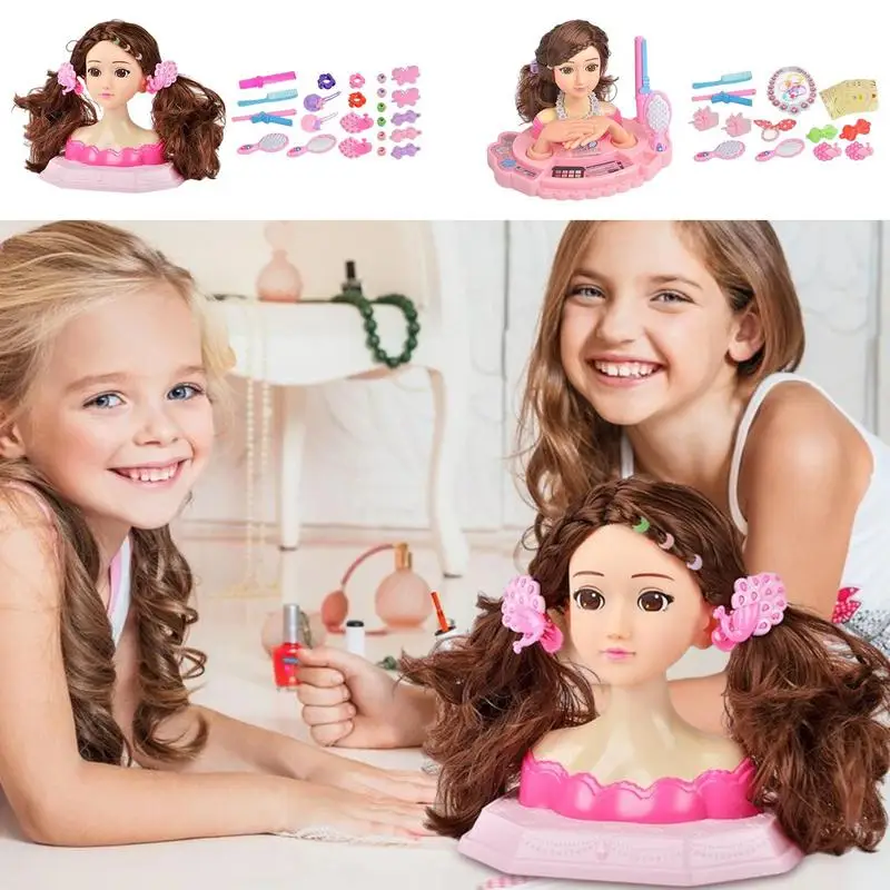 Kids Makeup Beauty Toys For Girls Half Body Hairstyle Doll With Cosmetic Set Makeup Training Head Pretend Play Toy Princess Gift