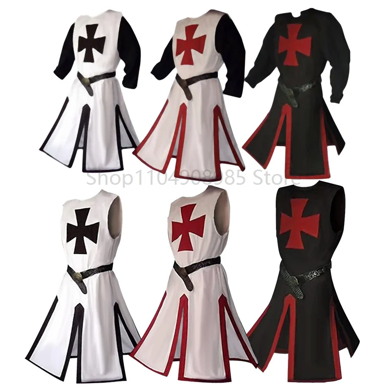 

Medieval Warriors Knight Templar Crusader Costume Adult Men Gown Shirt Top Cross Tabard Surcoat Tunic Clothes without belt
