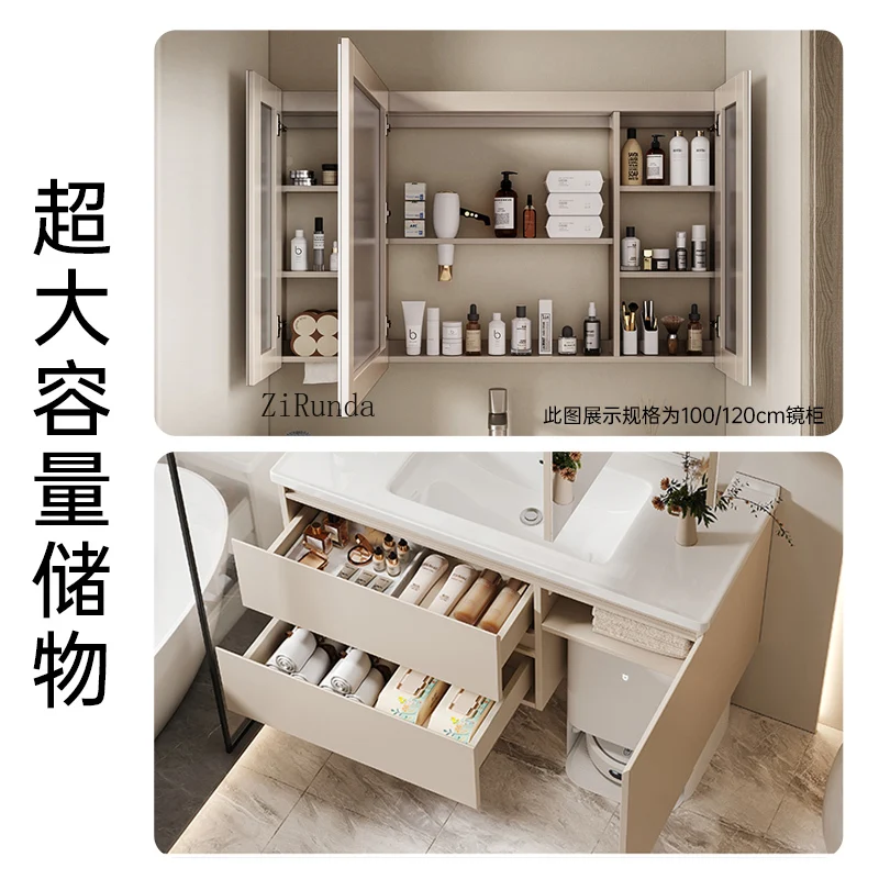 Armário de lavatório de mão integrado de cerâmica combinado banheiro lavatório armários de banheiro conjuntos de vaidade