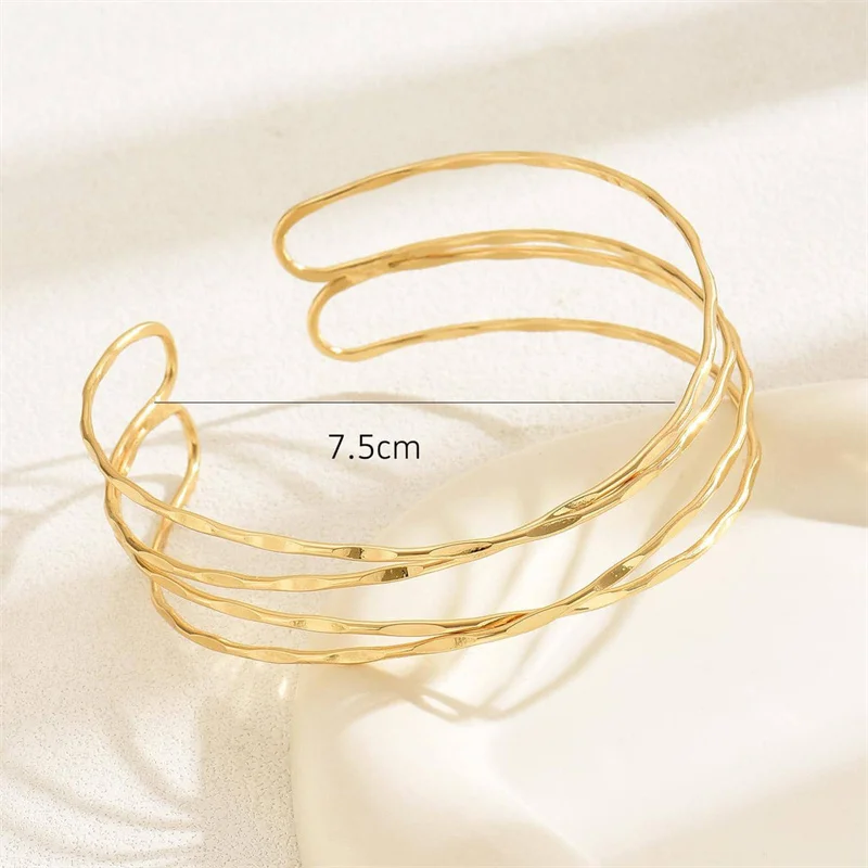 Multilayer Gold Color Cuff Bracelet For Women Punk Style Metal Bracelet Minist Design Ins Daily Wear Party Jewelry