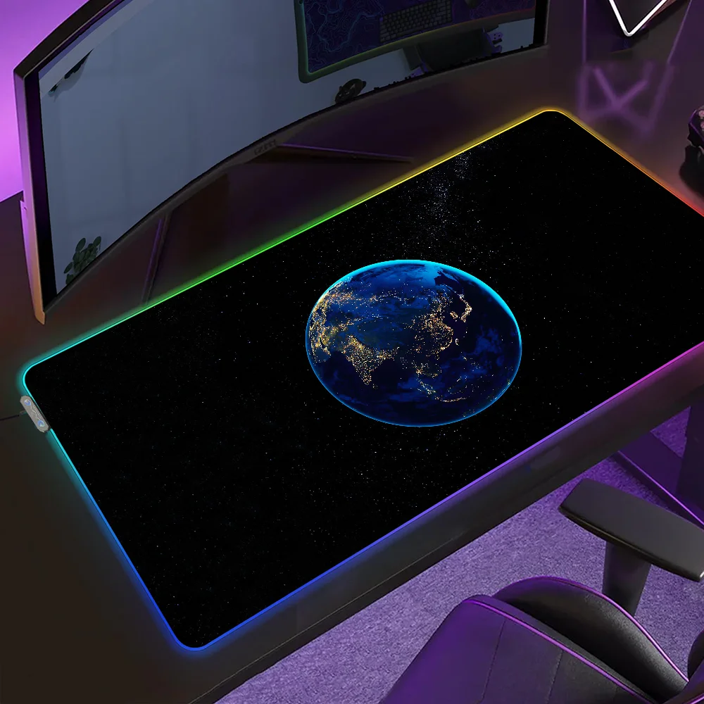 

Коврик для мыши Sci-Fi Space Earth, игровой коврик для мыши с LED-подсветкой, настольный коврик с микро-USB подсветкой, резиновый RGB-коврик для рабочего стола, XXL
