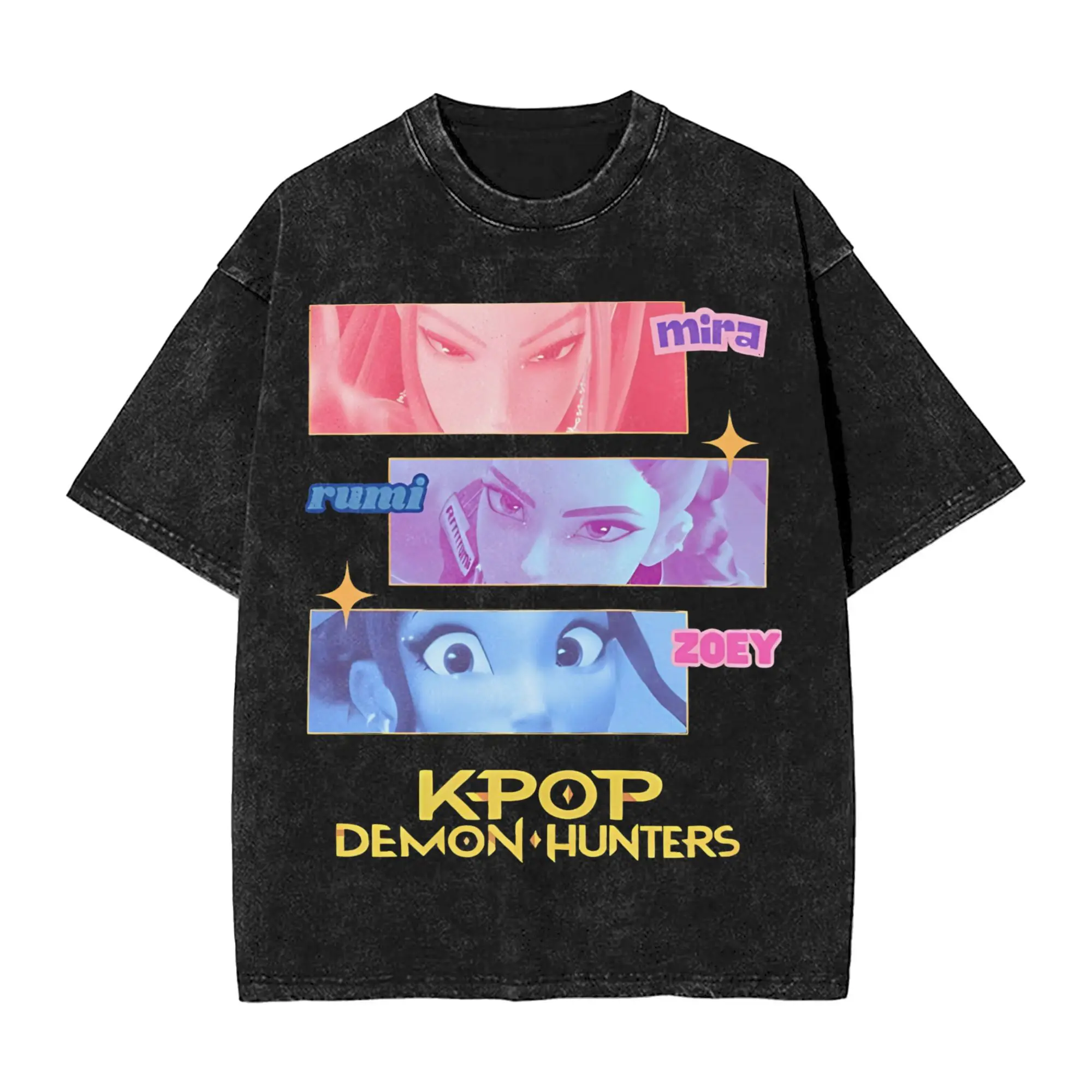 

Промытая футболка Huntrix Kpop Demon Hunters, крутая футболка в стиле хип-хоп, уличная одежда в стиле Харадзюку, летние топы из 100% хлопка, футболки для мужчин и женщин