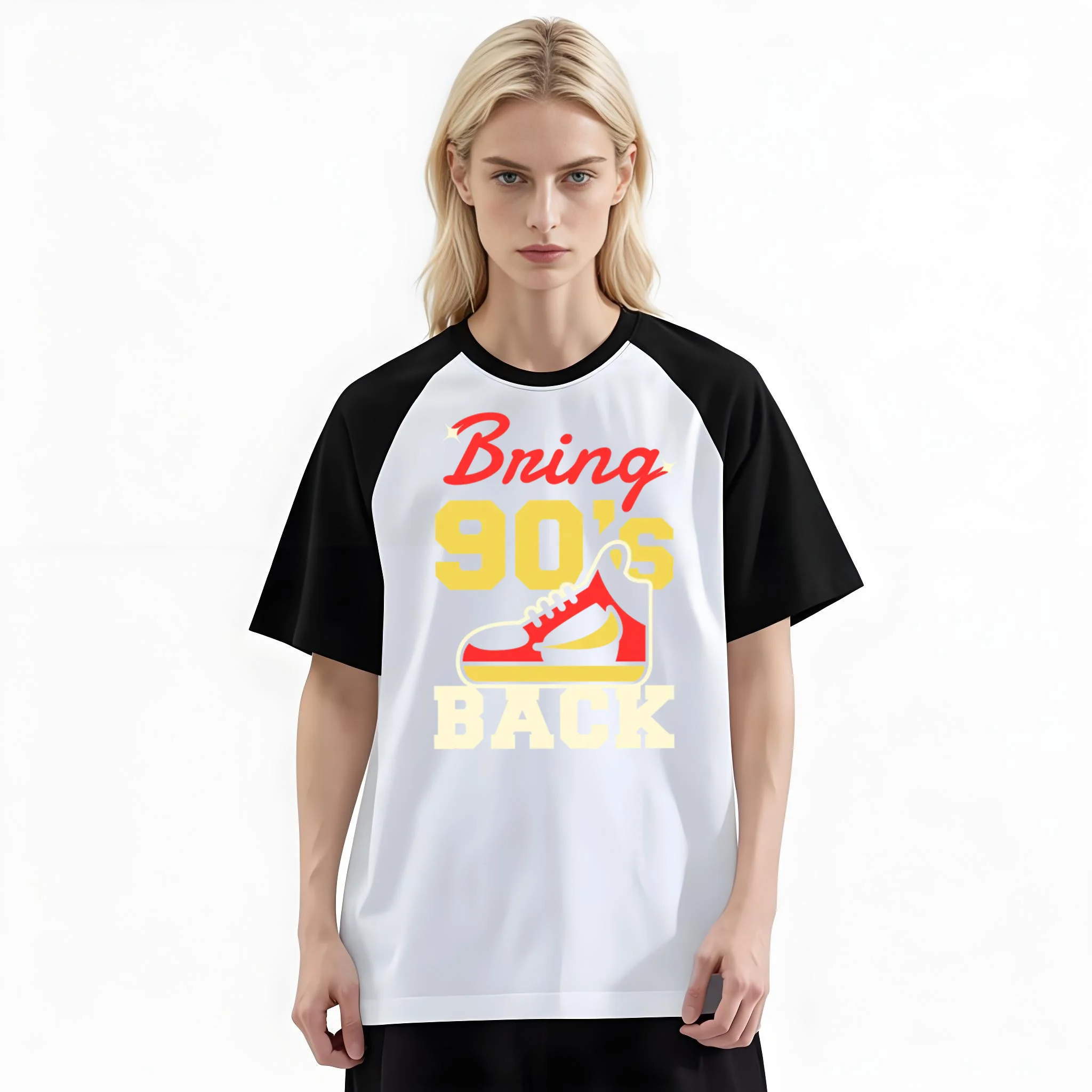 Women'S Fashion Raglan Sleeve T-Shirt, Bring 90's Back Retro Sneaker Vintage Printed, Summer Casual Comfortable Tee, Women'S Everyday Short-Sleeve Top