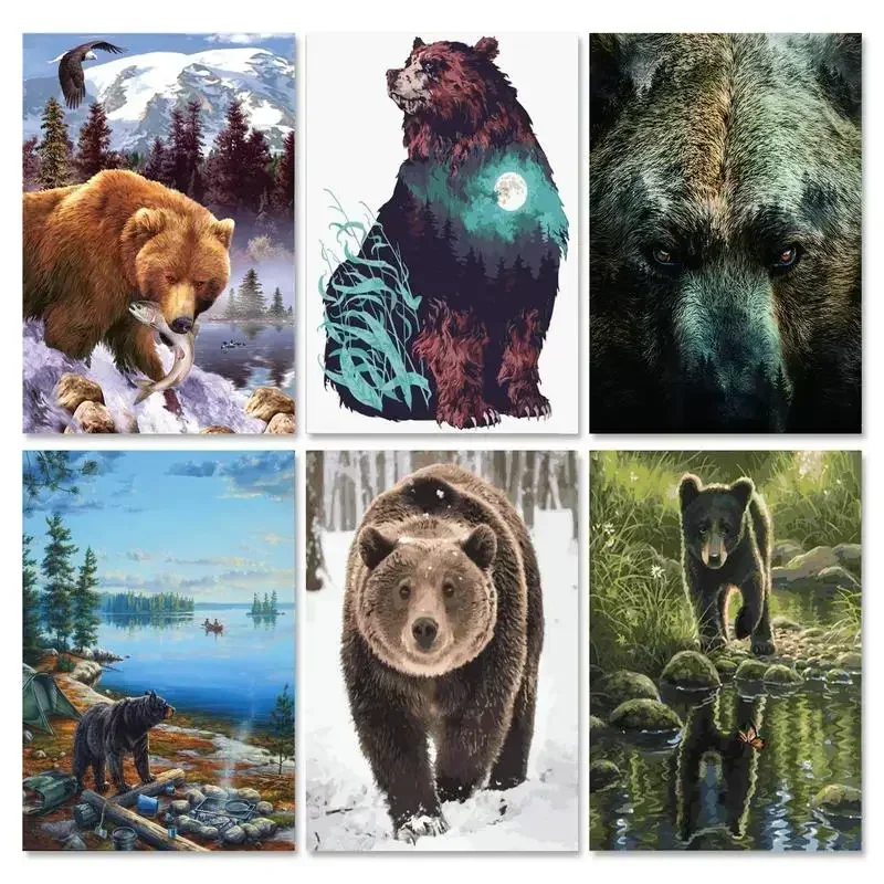 

631755 GATYZTORY DIY Bear Oil Painting by Numbers Unframe Drawing On Canvas Acrylic Paint Painting Decor Artwork