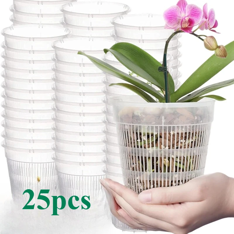 

25Pcs Clear Orchid Pot Breathable Mesh Plastic Plant Pot for Phalaenopsis Hydroponic Root Control Nursery Balcony Garden Decor
