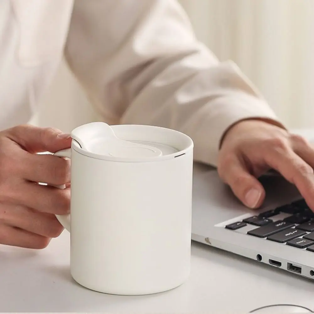 

Minimalist Double-Walled Insulated Coffee Mug Rotating Dust Cover 300 ML Thermos Cup with Scale Stainless Steel Drink Cup Study
