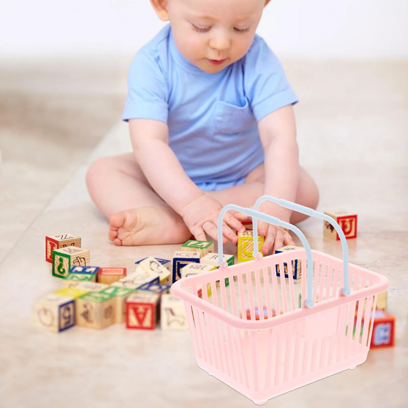 3 Pcs Toy Storage Basket Plastic Baskets with Handles Small Shopping Grocery Pink Garden