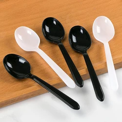 100PCS Disposable Plastic Spoon Round Head Ice Cream Spoon Party Tableware Plastic Ice Ice Cream Soup Spoon