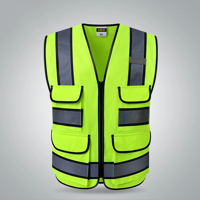 Two tone yellow Safety vests with pockets waistcoat security with reflective stripes