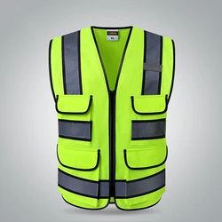 Due tono giallo di Sicurezza gilet con tasche gilet di sicurezza con strisce riflettenti