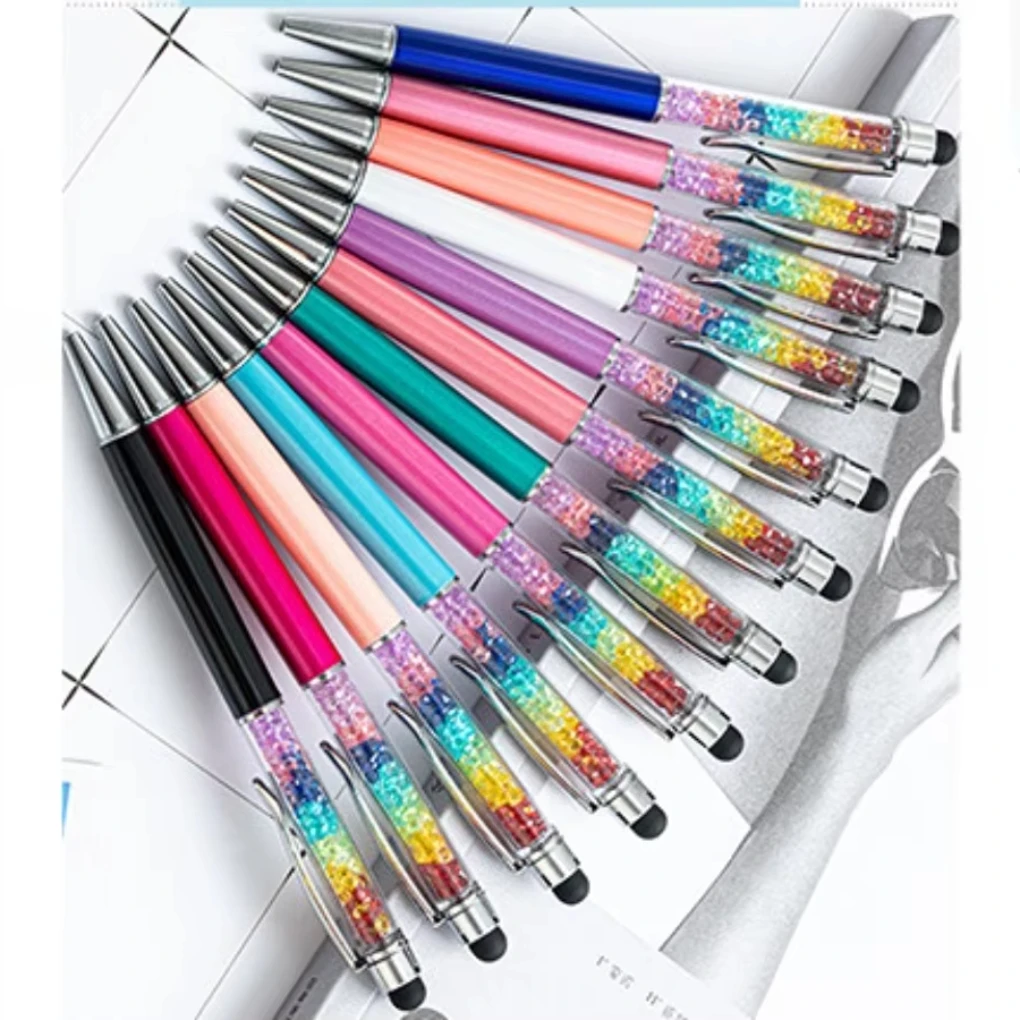 300pcs 2 in 1 Diamond Crystal Metal Roller Ballpoint Pen with Touch Screen Stylus For Office School Stationery Pens