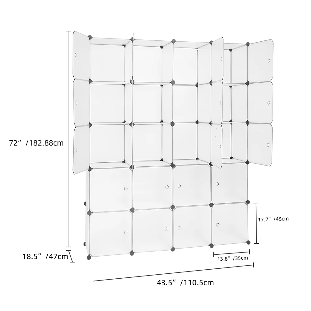 خزانة تخزين مع قضيب معلق للملابس ، صندوق تخزين ، يمكن تقطيبها ودمجتها ، 20 خلية مع باب ، هذا الأبيض