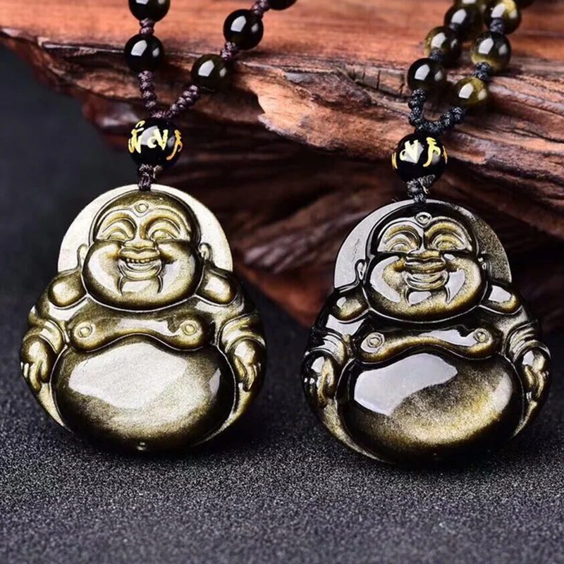 Feng Shui Gift Obsidian Pendant for man and women Handmade good Lucky Amulet Jewellery Big Belly Buddha Necklace