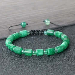 Natural 6*6mm Green Agate Cylinder-shaped Braided Bracelet Women Men Tiger eye Couple Bangles Chain Friendship Pulsera Jewelry