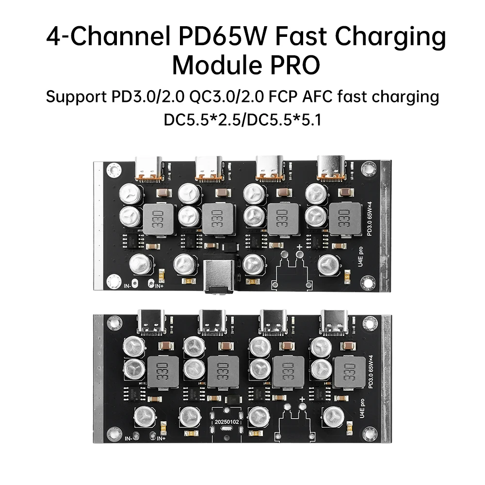 وحدة شحن سريع PD65W واجهة من النوع C تدعم PD3.0/2.0 QC3.0/2.0 FCP AFC شحن سريع رباعي الاتجاه من النوع C + USB A Board