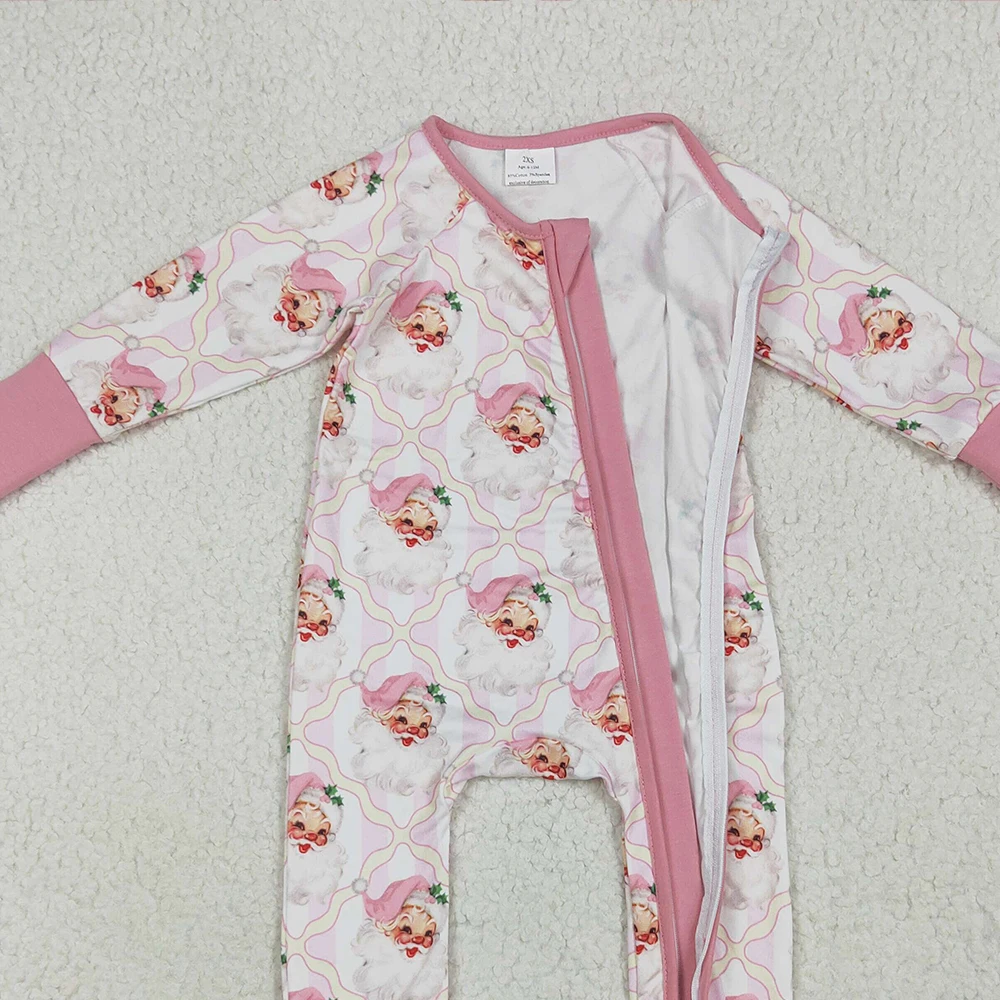 Pelele navideño a cuadros con cremallera para niñas, pelele de manga larga con rayas rosas, traje navideño de Papá Noel para niñas
