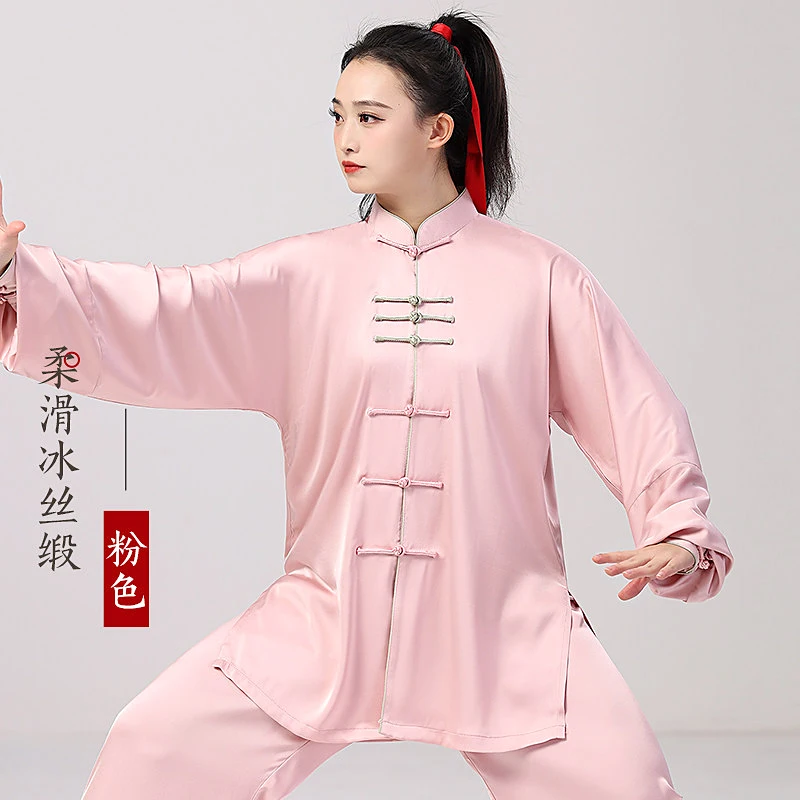 Women's Tai Chi Suit Ice Silk Satin Baduanjin Martial Arts Training Wear 3-Piece Set Autumn/Winter for Adults