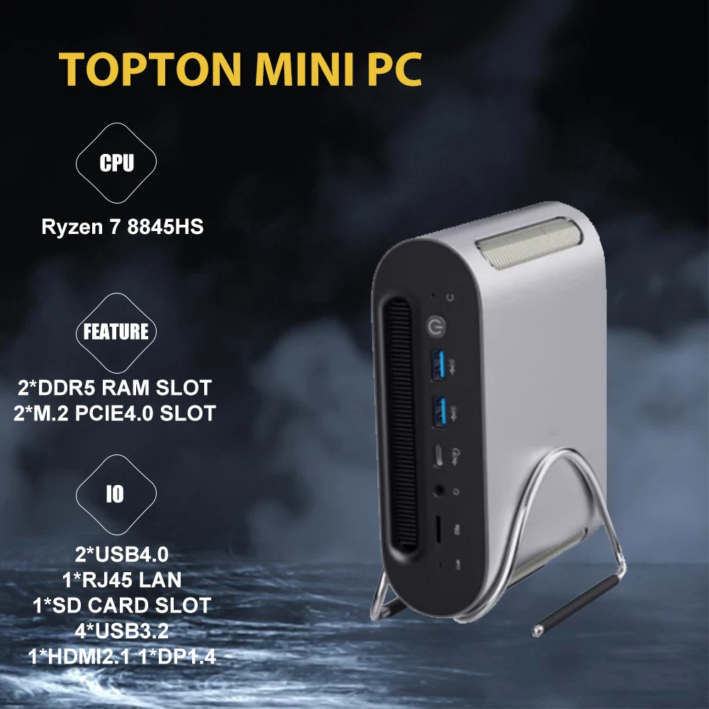 Mini PC AMD Ryzen 7 8845HS Mini computer (fino a 5.1GHz) Windows 11 Pro Linux Ubuntu Mini Desktop, AMD Ryzen AI/Radeon 780M