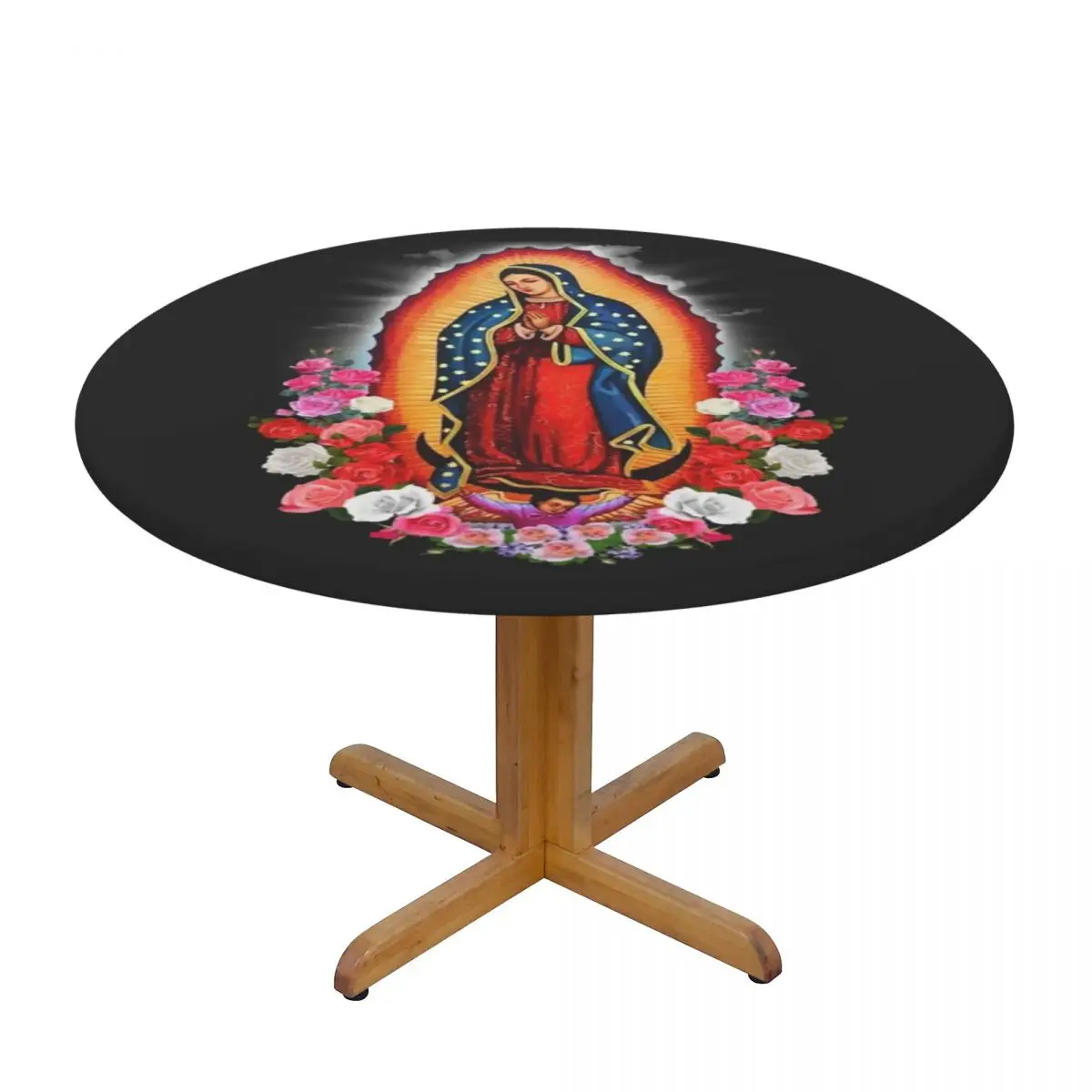 Virgin Mary Of Guadalupe Mexico Catholic Saint Waterproof Round Tablecloth Table Cloth for Kitchen Events Dining Table Cover