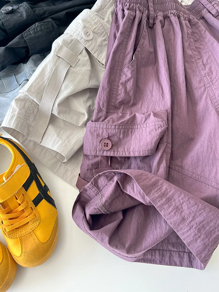 جديد وصول الاطفال الصبي الوردي البضائع السراويل مع جيوب 2025 الصيف الأطفال القطن سراويل قصيرة سن 5 6 7 8 9 10 11 12 13 14 سنة #2