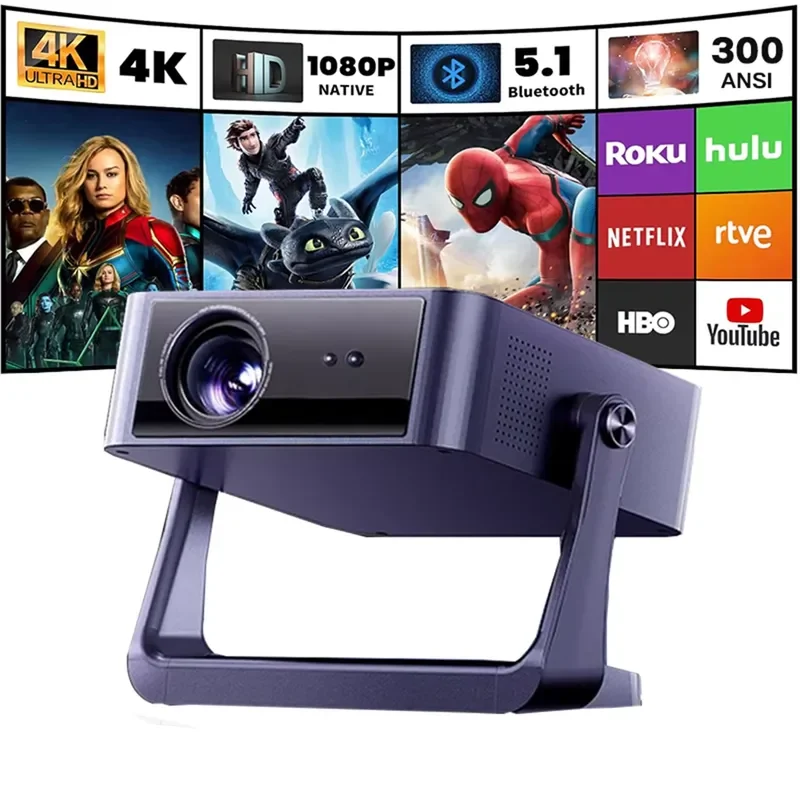 C6 360 Degree Rotatable 4K Mini Android 9 Smart Projector 1080p Resolution Built-In Speaker 3500 Lumens 50''-150'' Projection