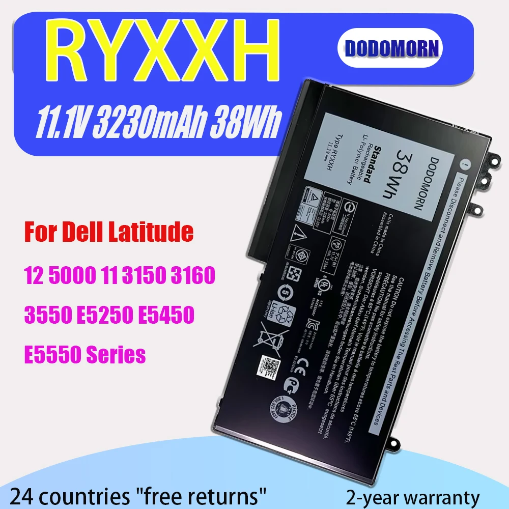 

New 11.1V RYXXH Laptop Battery For Dell Latitude 12 5000 11 3150 3160 3550 E5250 E5450 E5550 Series 09P4D2 9P4D2 05TFCY 0YD8XC