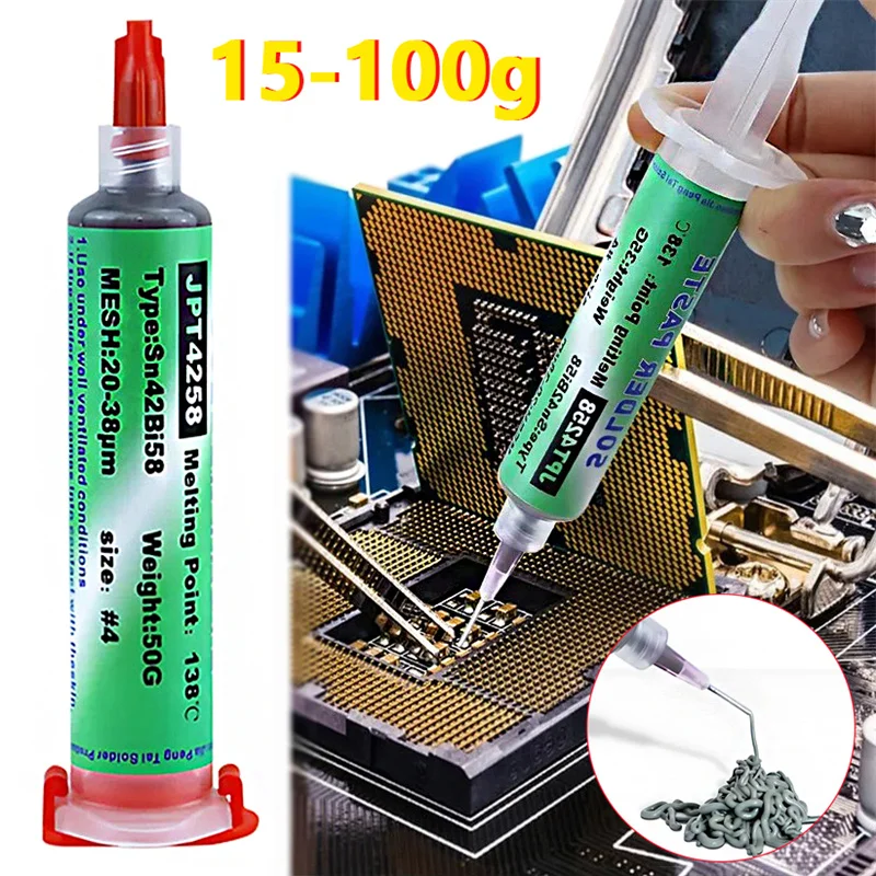 Sn42Bi58 SMD BGA IC Welding Paste 138 ℃ Low Temperature Lead-free Syringe No Clean Solder Paste Portable Precision Solder Tools