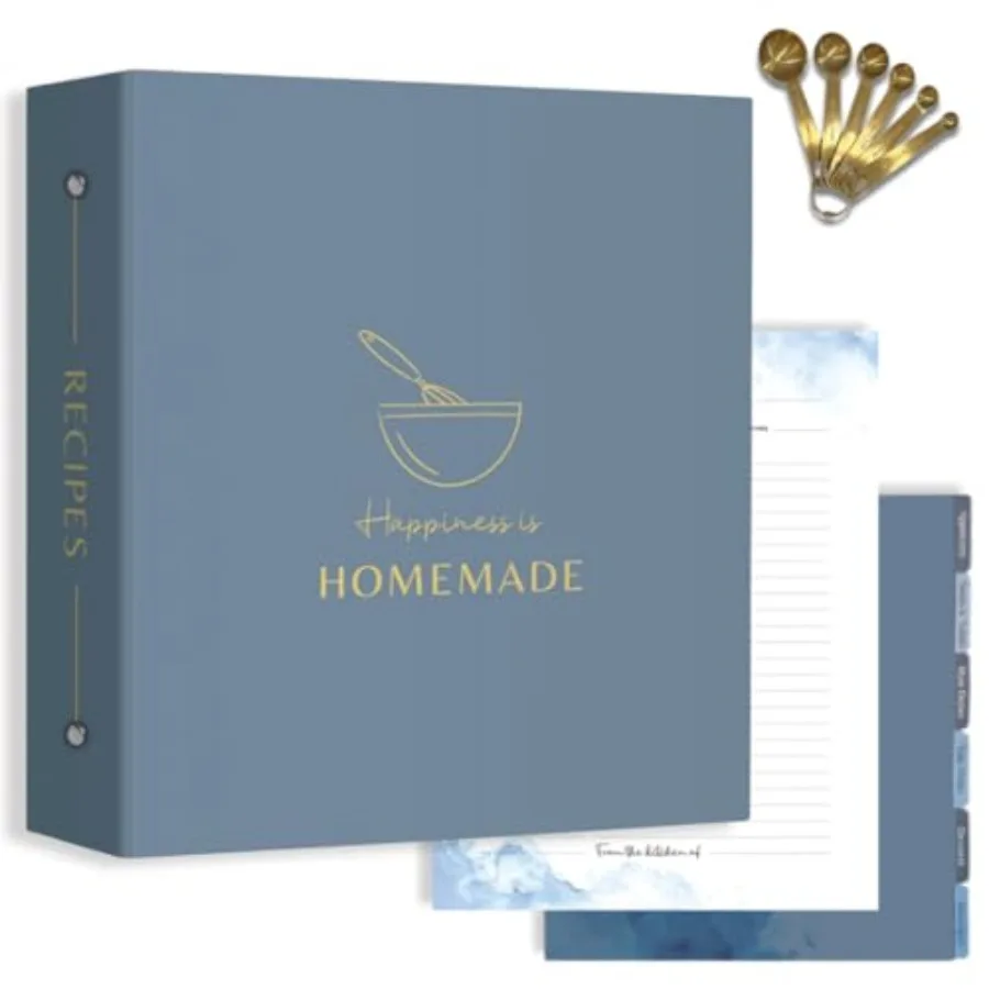 

Папка для рецептов Dusty Blue с пластиковыми карманами, папка для рецептов с золотыми мерными ложками, пустая папка для рецептов Itali