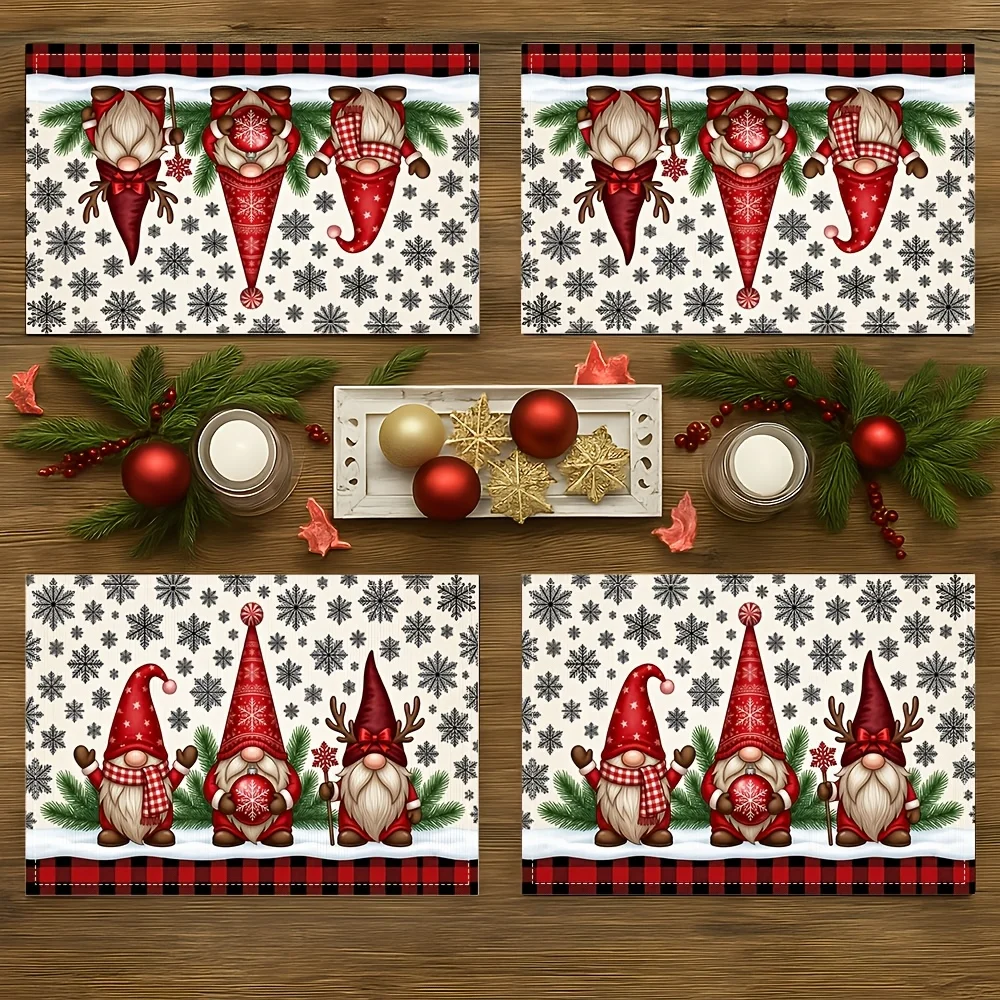 Bokeh Light Elephant Santa‑hat Table Placemat Set Seasonal X‑mas Dinner Table Party Decoration Supplies