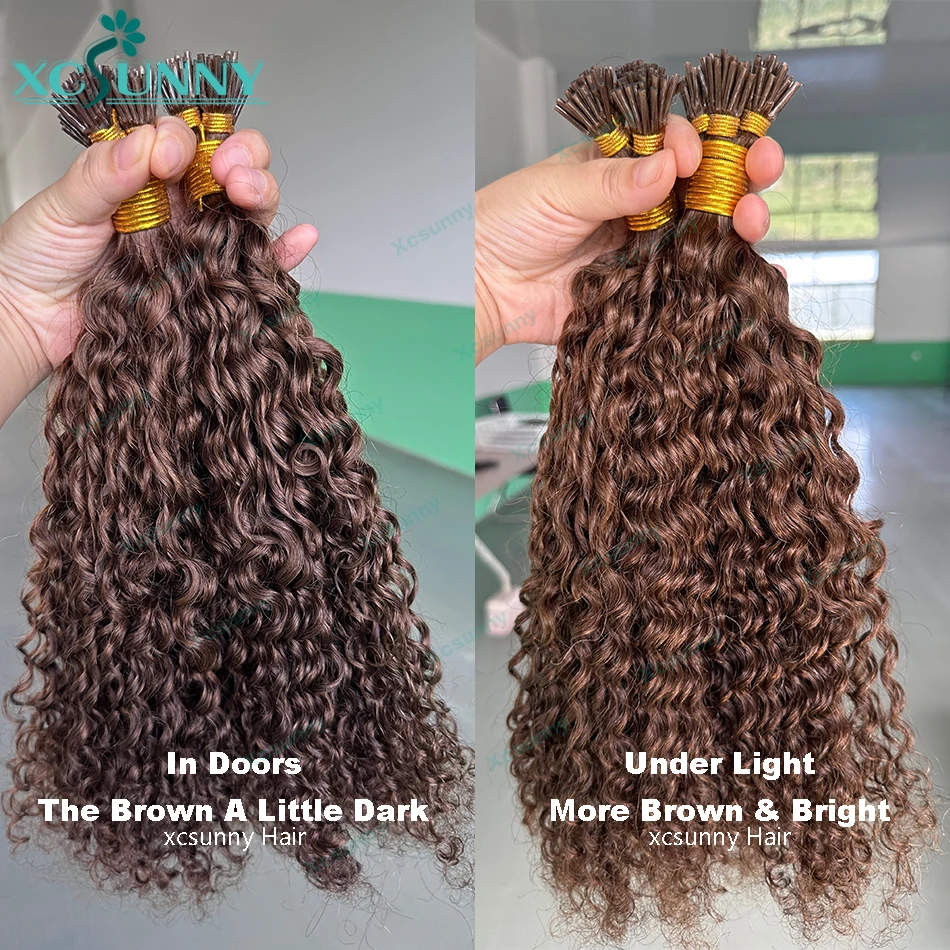 Itips extensiones rizadas para mujeres negras, extensiones de cabello de microenlace de Punta I birmano de doble dibujo, cabello humano Real