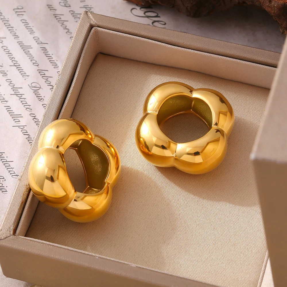 Cute Charm Flower Chunky Exaggerate Rings For Women Stainless Steel Gold Plated Waterproof Finger Ring Jewelry Wholesale