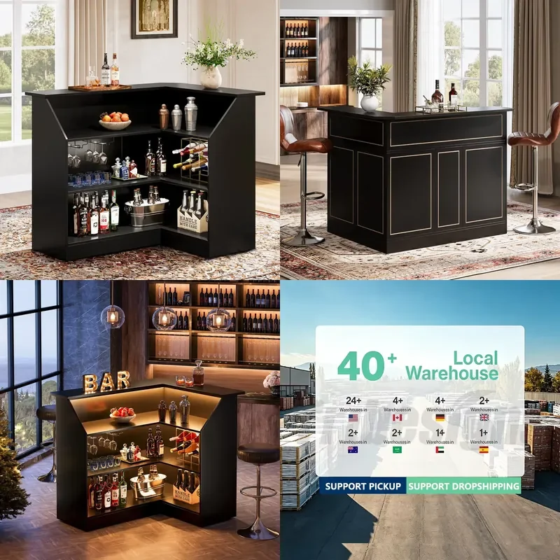 for Black Bar Cabinet 4th Floor Household Mini Bar Cabinet with Highstand Freestanding Wooden Bar Cabinet Modern L-Shaped