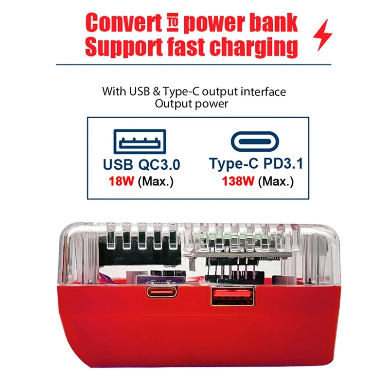 Lithium Battery Adapter Converter For Milwaukee For Milwaukee To Charger Conversion Charger USB Type-C Power Bank 138W