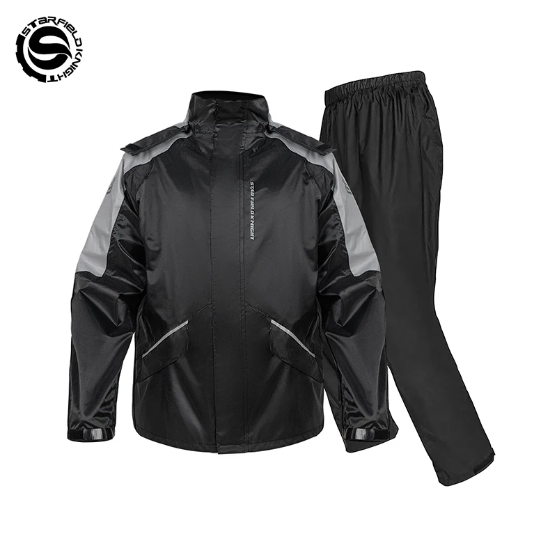 

Star Field Knight Black-grey Motorcycle Raincoat Rainpants Suit Waterproof Inner Mesh Breathable Men Women Riding Gears 2Pcs/set